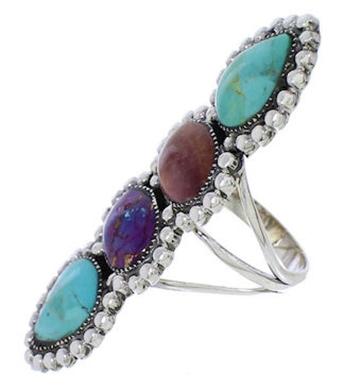 Southwest Genuine Sterling Silver Multicolor Ring Size 6 CX52564